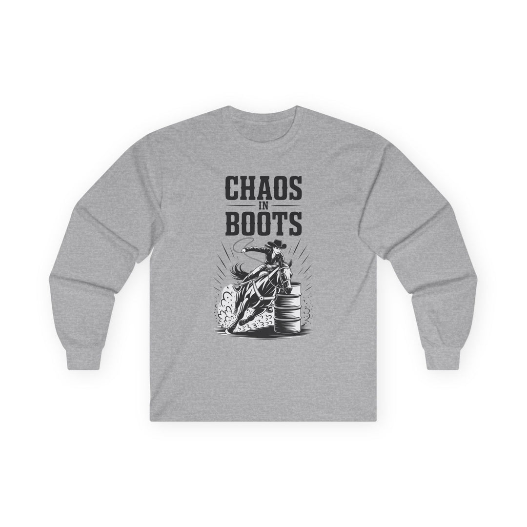 Chaos in Boots Barrel Queen Long Sleeve Tee - Western Rodeo Cowboy Graphic Shirt