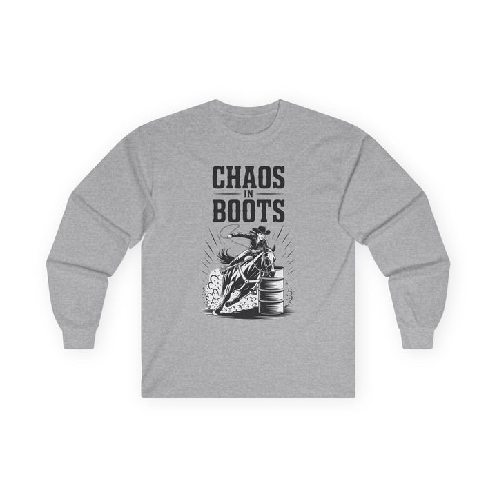Chaos in Boots Barrel Queen Long Sleeve Tee - Western Rodeo Cowboy Graphic Shirt
