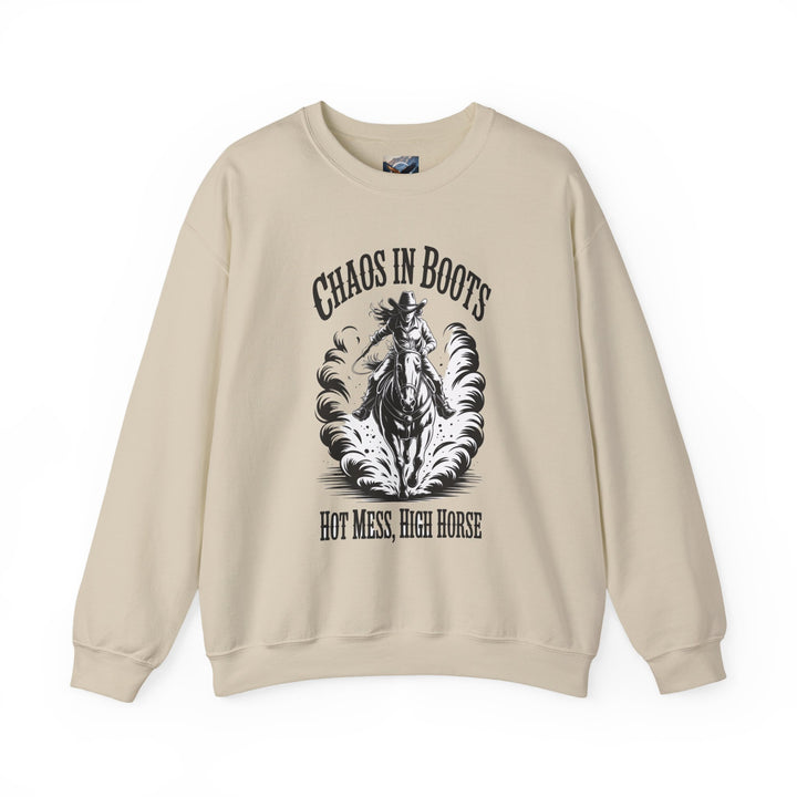 Chaos In Boots Hot Mess, High Horse Crewneck Sweatshirt