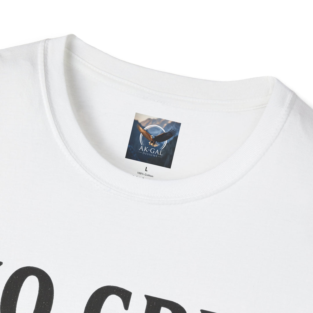 White No Grit, No Glory t-shirt with a brand label Ak Gal Designs