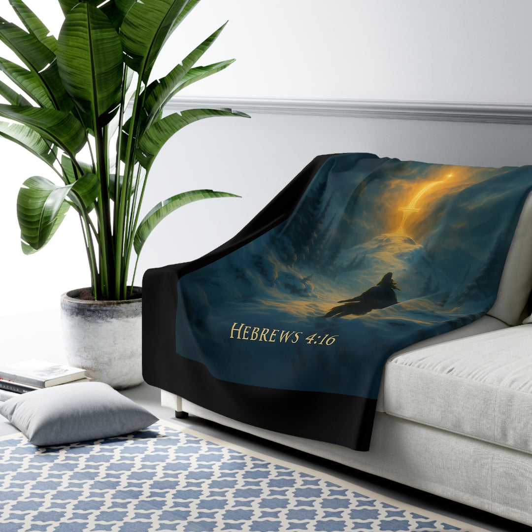 Inspirational Sherpa Fleece Blanket - Come Boldly to the Throne of Grace Design