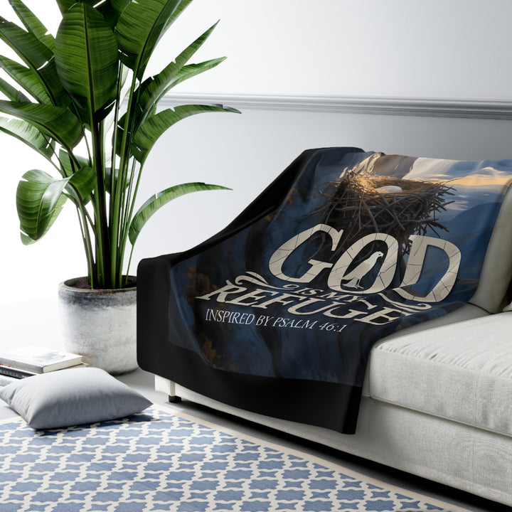 Inspirational Sherpa Fleece Blanket - God is My Refuge Design
