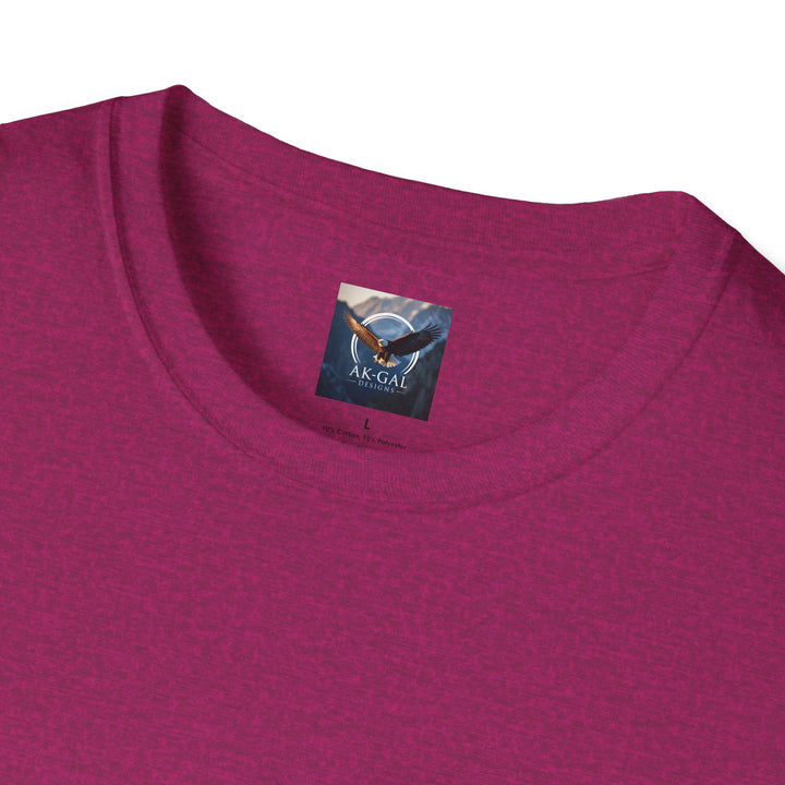 Close-up of a magenta shirt with a brand label featuring Ak Gal Designs