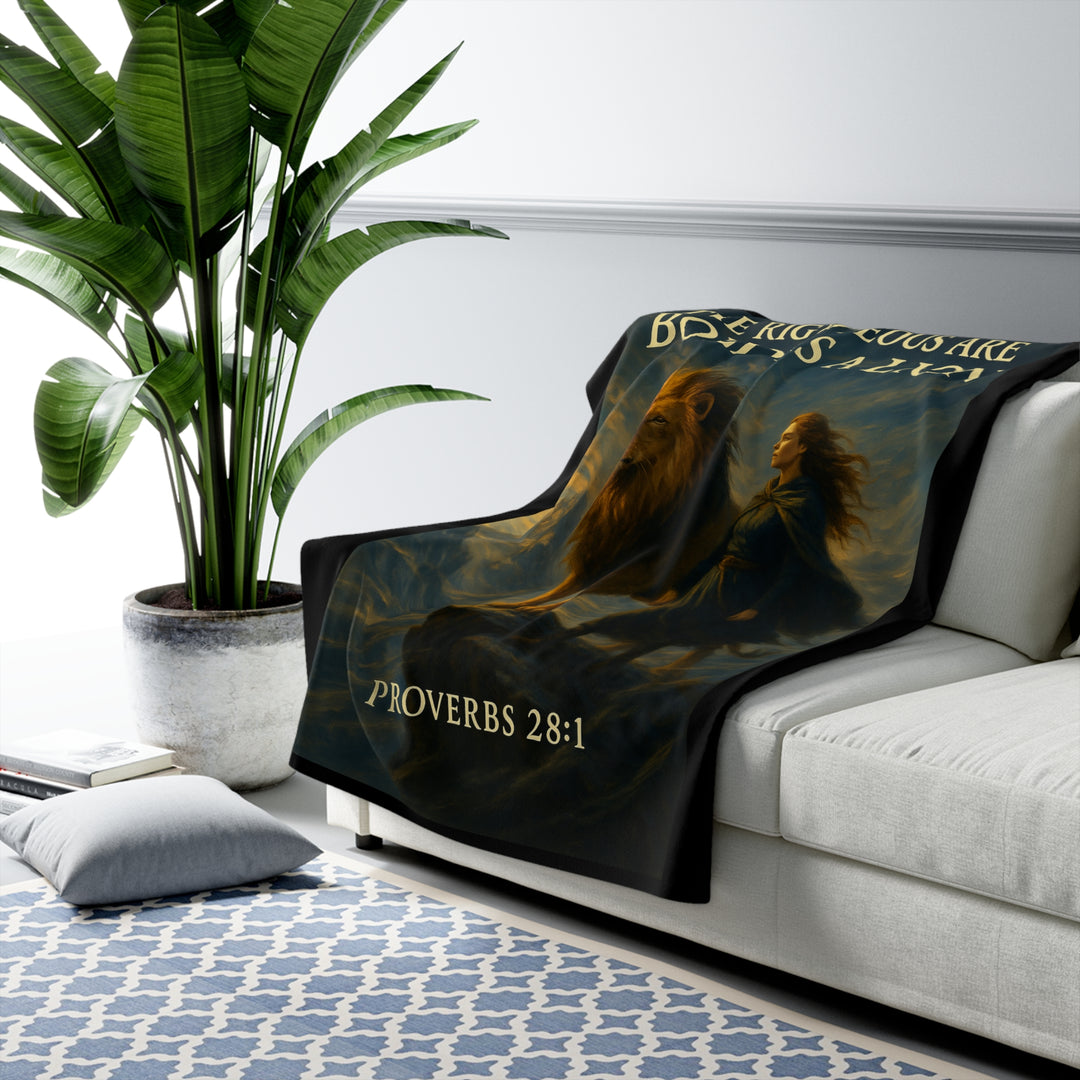Inspirational Sherpa Fleece Blanket - Bold as a Lion Design