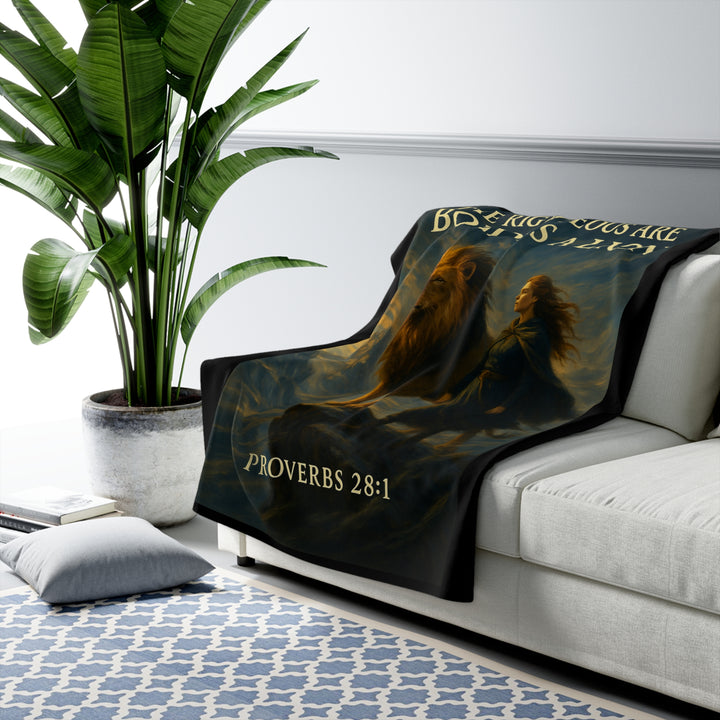 Inspirational Sherpa Fleece Blanket - Bold as a Lion Design