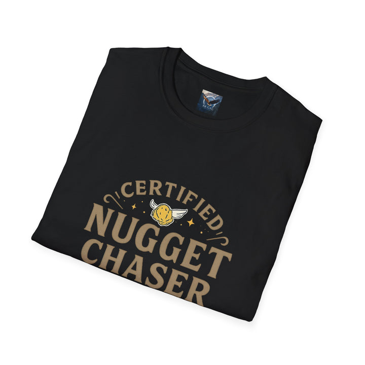 Black t-shirt with 'Certified Nugget Chaser' text 