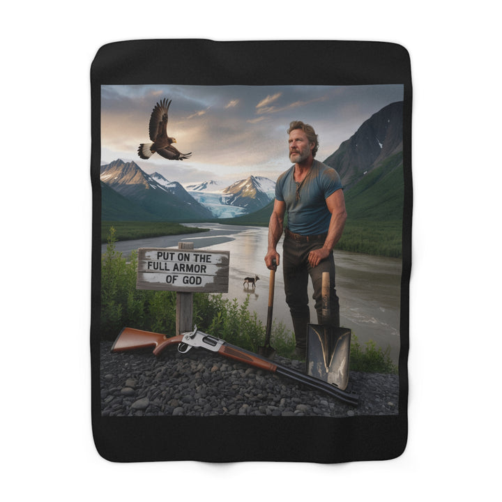 Inspirational Sherpa Fleece Blanket - Put on the Full Armor of God (Standing) Design