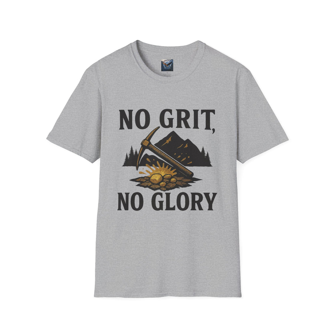 Gray color t-shirt with 'No Grit, No Glory' graphic tee -  casual motivational outfit for everyday wear