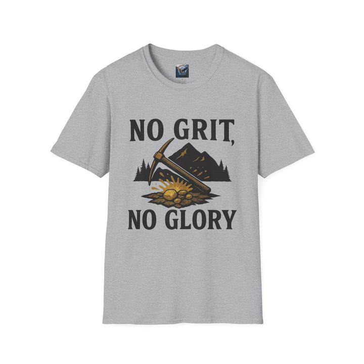 Gray color t-shirt with 'No Grit, No Glory' graphic tee -  casual motivational outfit for everyday wear
