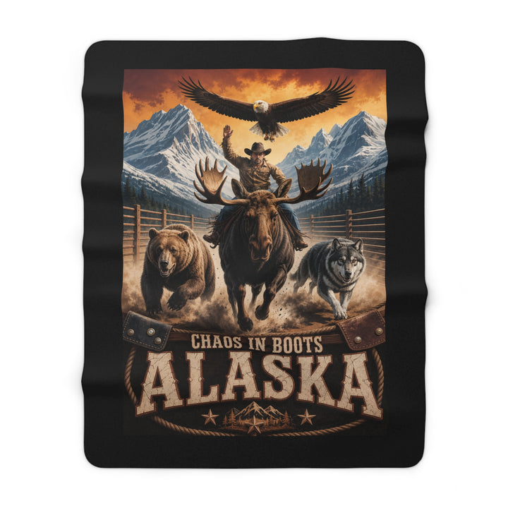 Chaos in Boots Alaska Rodeo Ride Sherpa Fleece Blanket
