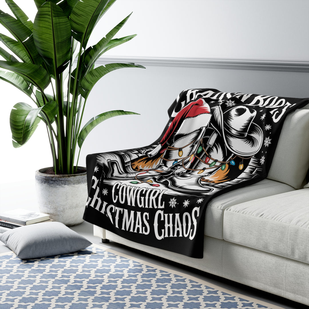 Chaos in Boots Cowgirl Christmas Chaos Sherpa Fleece Blanket