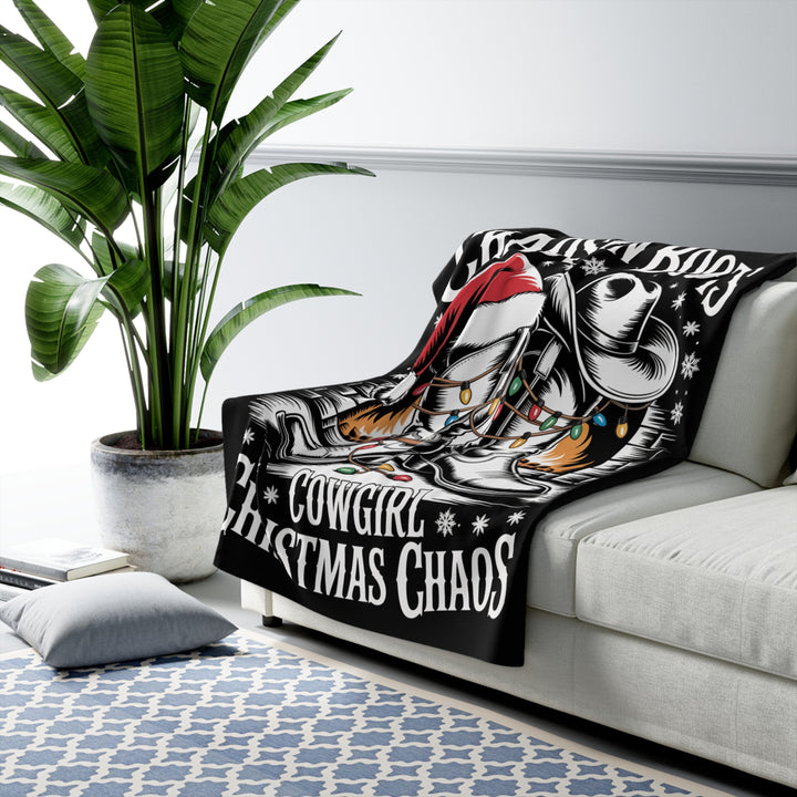 Chaos in Boots Cowgirl Christmas Chaos Sherpa Fleece Blanket