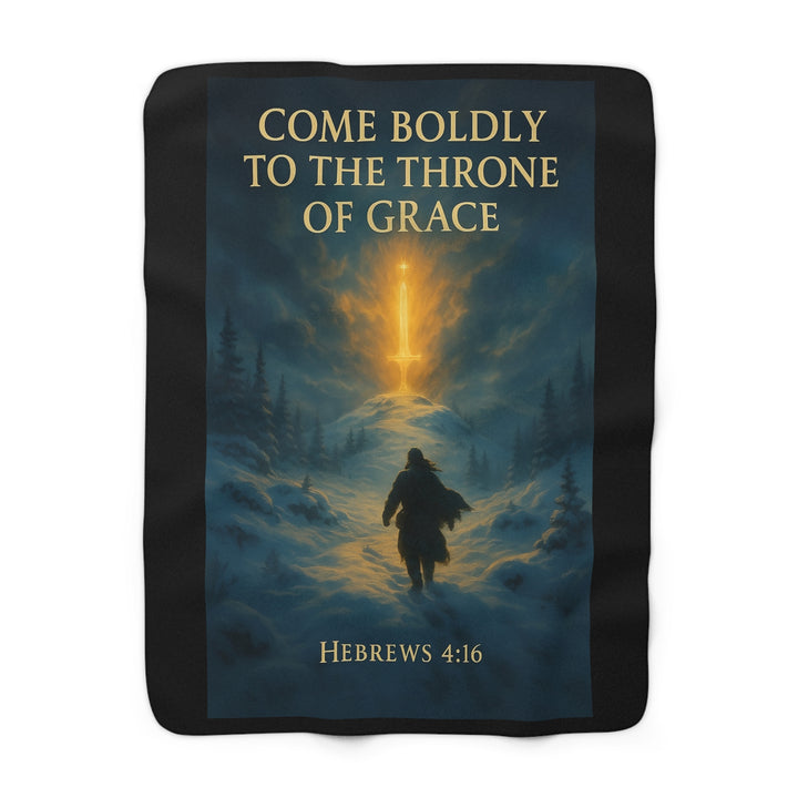 Inspirational Sherpa Fleece Blanket - Come Boldly to the Throne of Grace Design