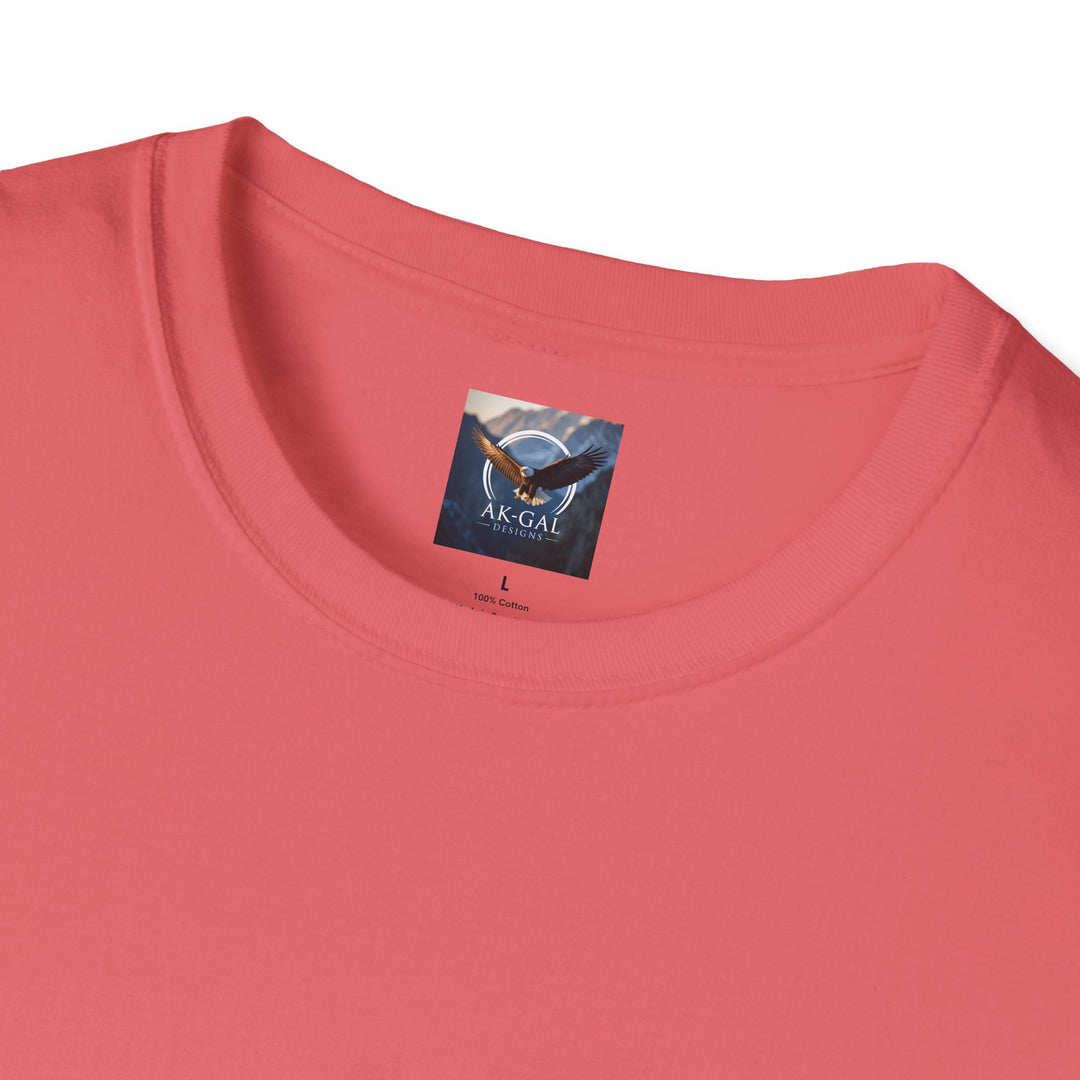 Close-up of a red shirt with a brand label Ak Gal Designs