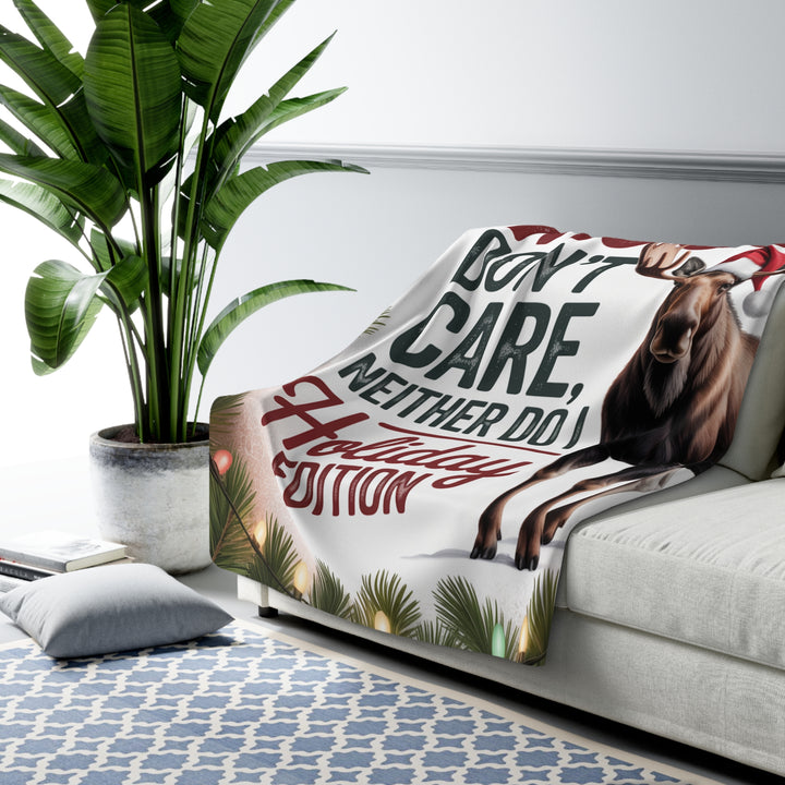 Sherpa Fleece Blanket – Moose Don’t Care & Neither Do I Holiday Design
