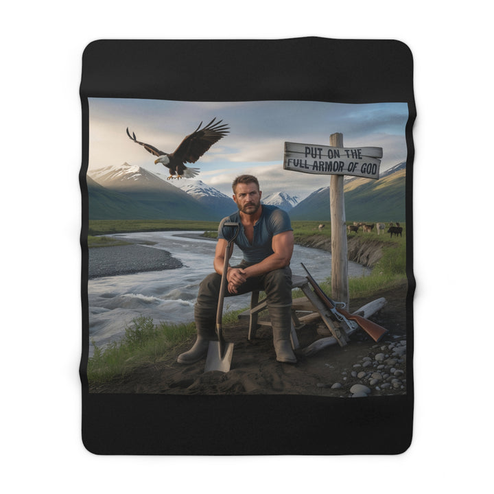 Inspirational Sherpa Fleece Blanket - Put on the Full Armor of God (Sitting) Design