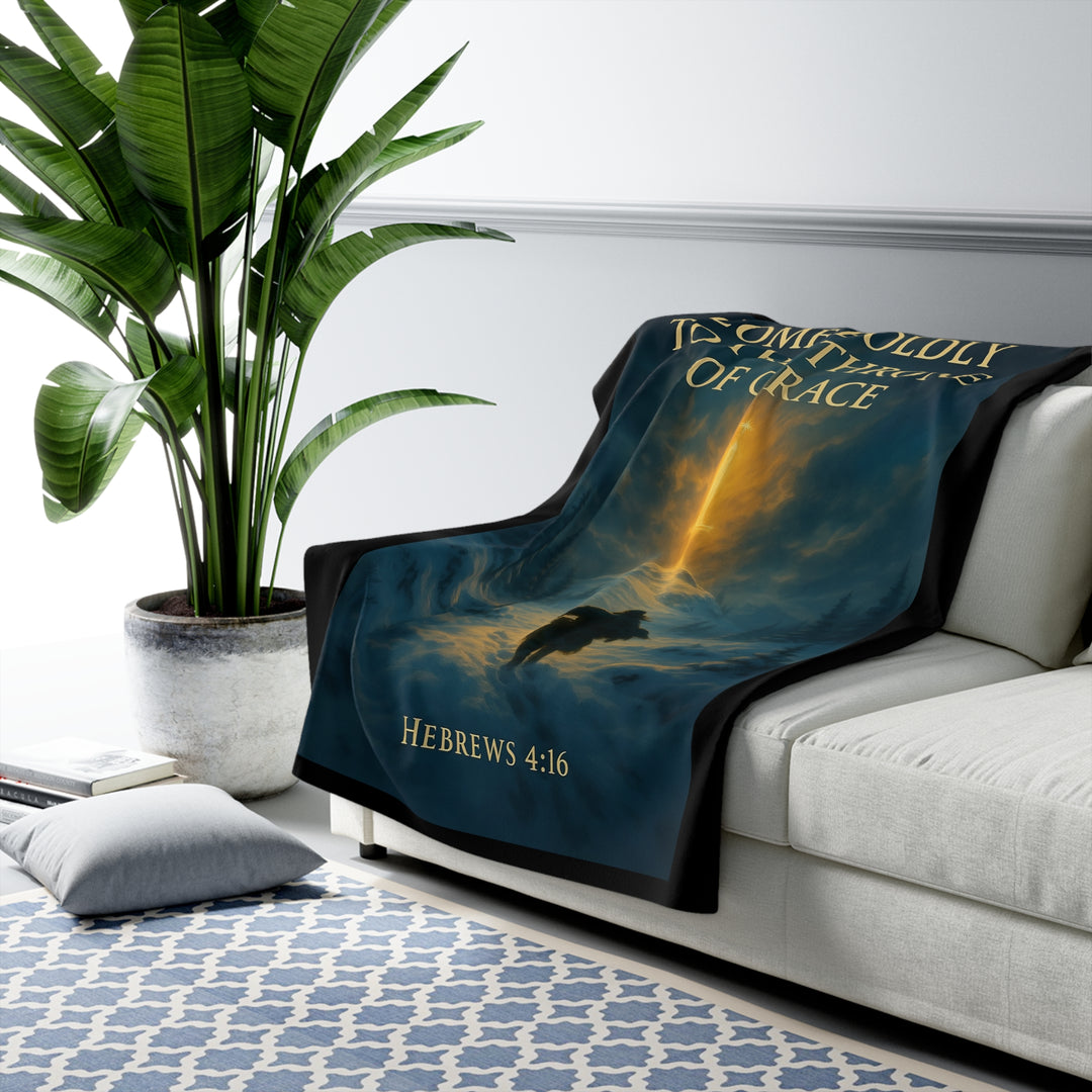 Inspirational Sherpa Fleece Blanket - Come Boldly to the Throne of Grace Design