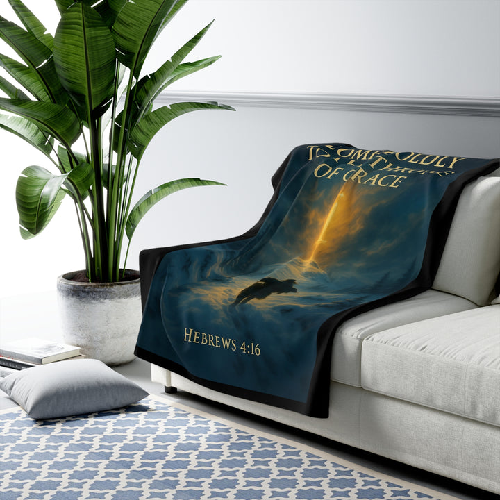 Inspirational Sherpa Fleece Blanket - Come Boldly to the Throne of Grace Design