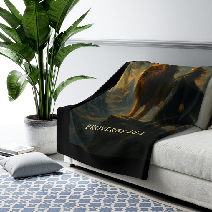 Inspirational Sherpa Fleece Blanket - Bold as a Lion Design