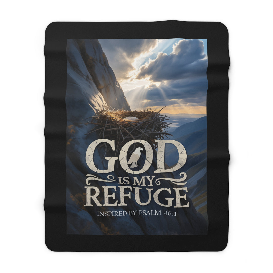 Inspirational Sherpa Fleece Blanket - God is My Refuge Design