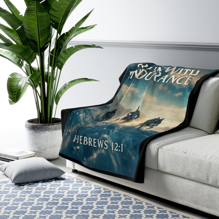 Inspirational Sherpa Fleece Blanket - Run With Endurance Design