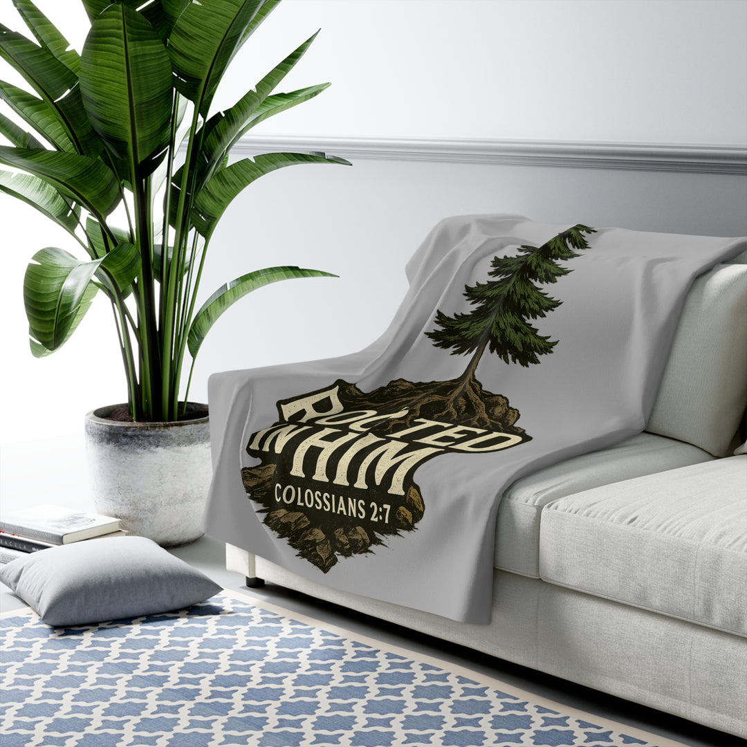 Inspirational Sherpa Fleece Blanket - Rooted in Him Design