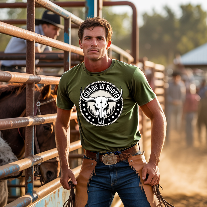 Chaos in Boots - Alaska Rodeo Badge T-Shirt