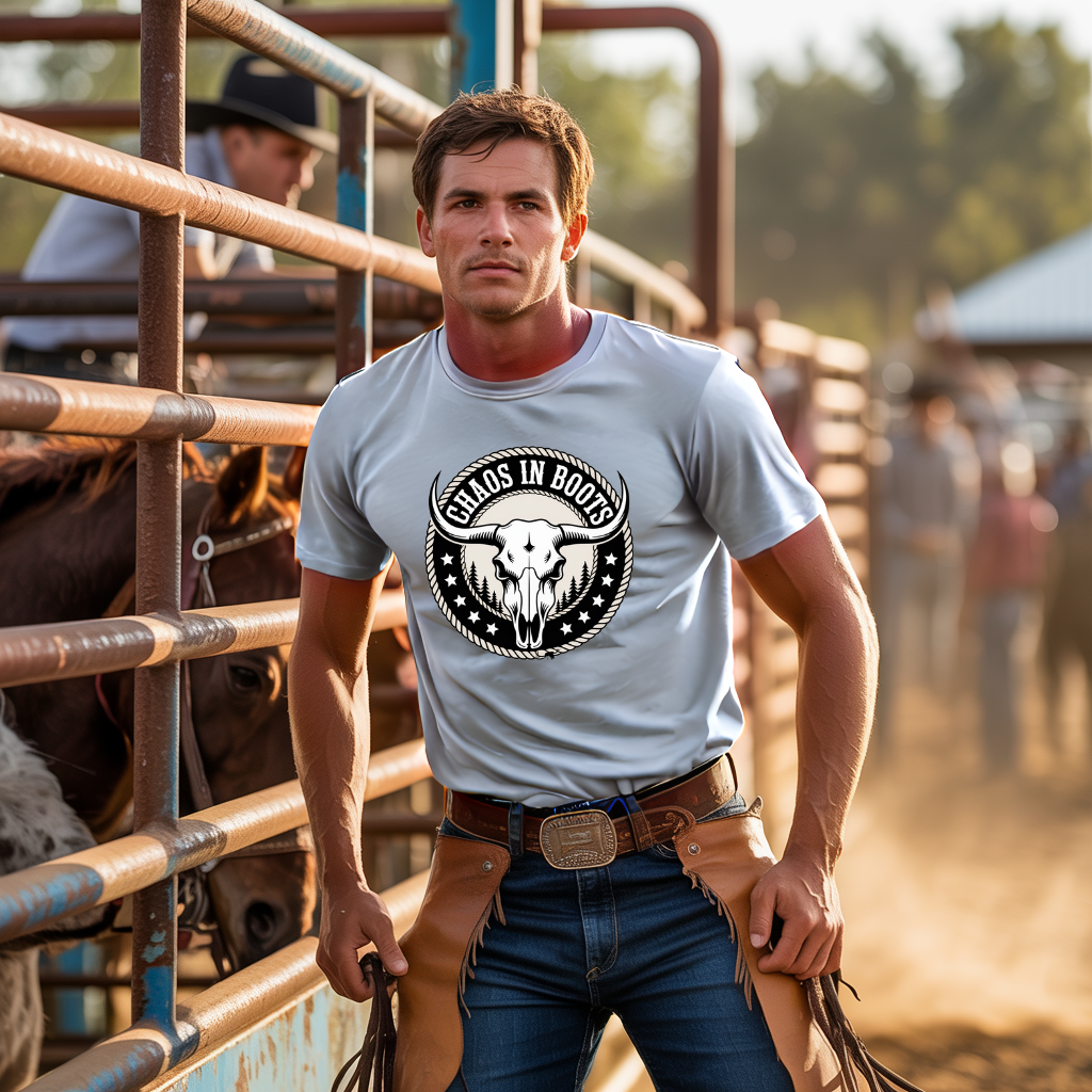 Chaos in Boots - Alaska Rodeo Badge T-Shirt