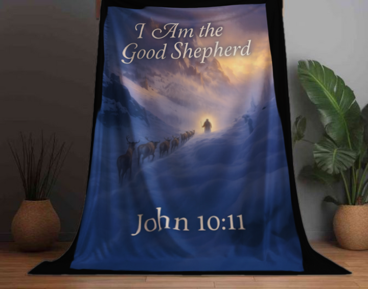 Sherpa Fleece Blanket - I Am the Good Shepherd Design