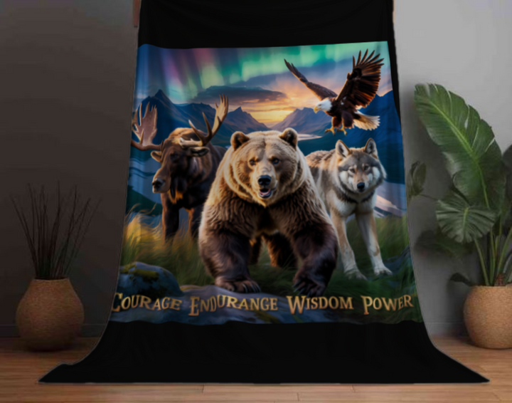 Sherpa Fleece Blanket - Courage, Endurance, Wisdom, Power Design