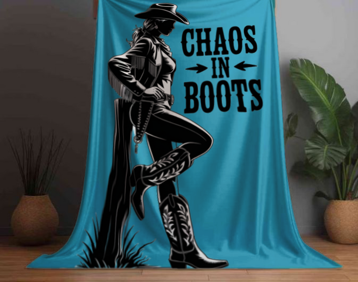Sherpa Fleece Blanket - Chaos in Boots Cowgirl Rebel Design