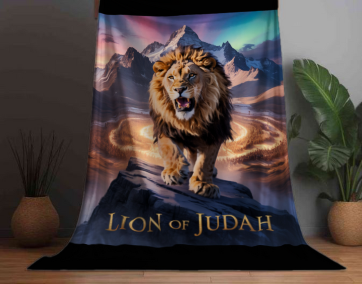 Inspirational Sherpa Fleece Blanket - Lion of Judah Design