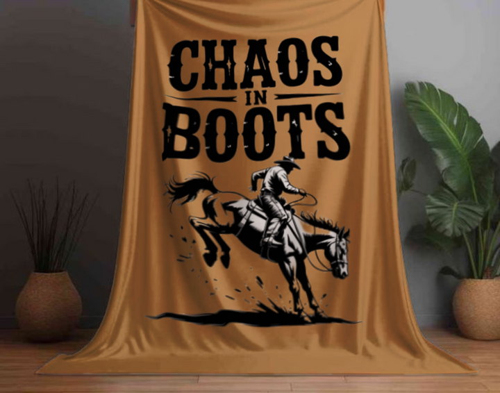Sherpa Fleece Blanket – Chaos in Boots: Bronc Edition Design