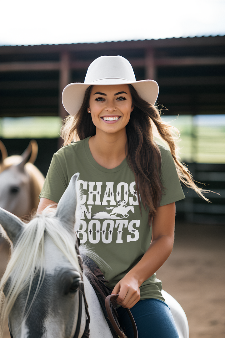 Chaos in Boots – Fast Barrel Racing T-Shirt