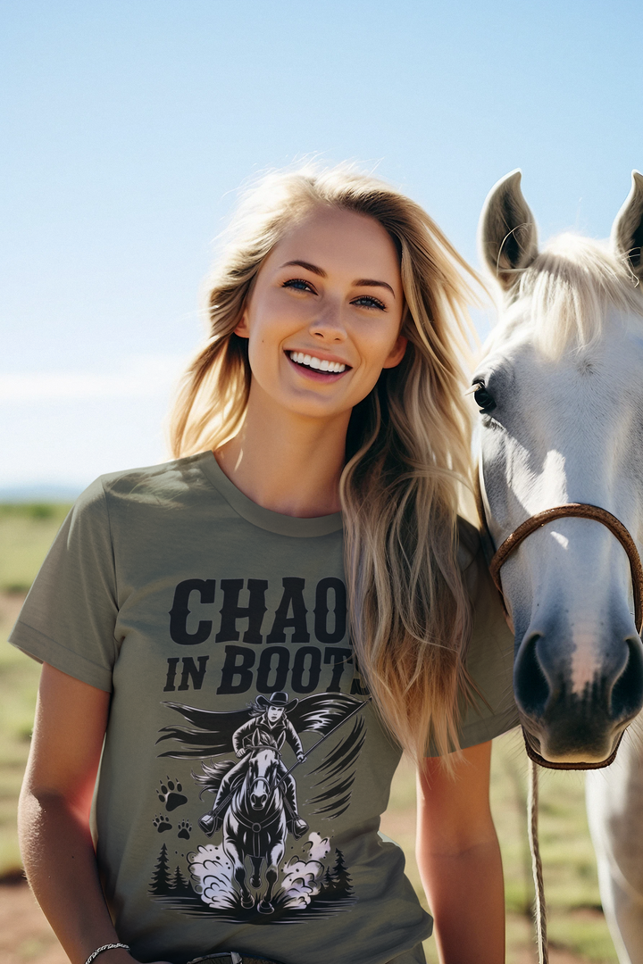 Chaos in Boots – Frontier Freedom Rider T-Shirt