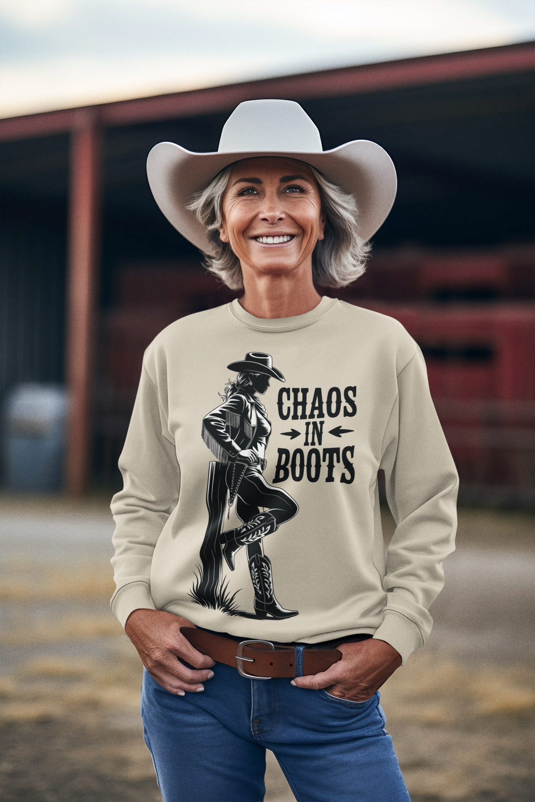 Chaos in Boots Cowgirl Rebel Bold Edition Crewneck Sweatshirt
