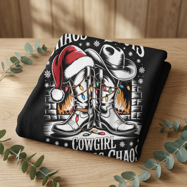 Chaos in Boots Cowgirl Christmas Chaos Sherpa Fleece Blanket