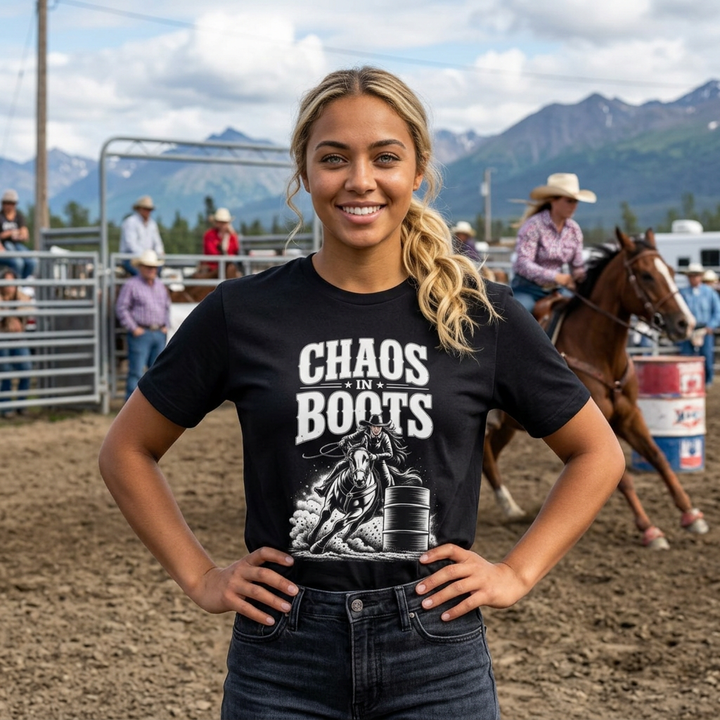 Chaos in Boots -Queen of the Barrels T-Shirt