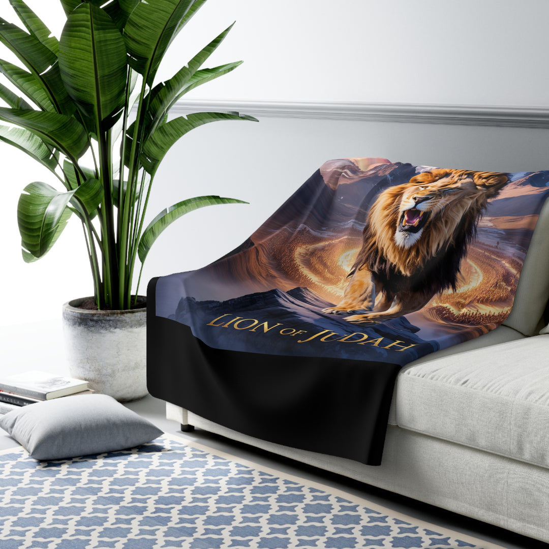 Inspirational Sherpa Fleece Blanket - Lion of Judah Design