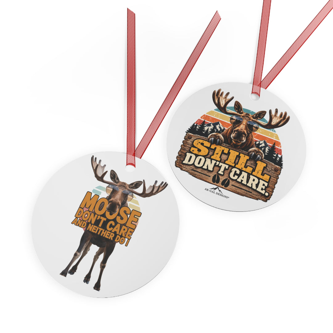 Moose 'Don't Care' Metal Ornament — Funny Rustic Christmas Tree Decoration