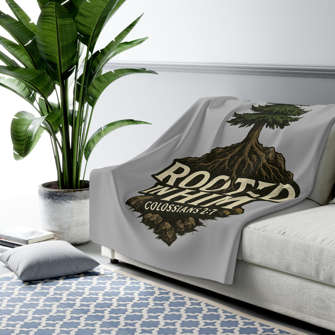Inspirational Sherpa Fleece Blanket - Rooted in Him Design