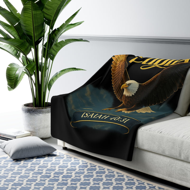 Inspirational Sherpa Fleece Blanket - You Will Soar on Wings Like Eagles Design
