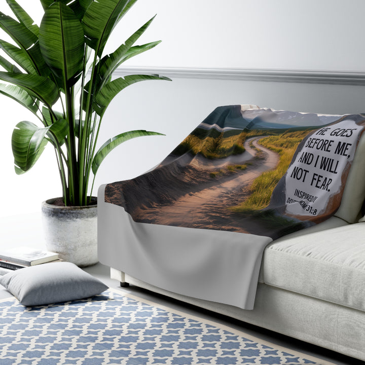 Inspirational Sherpa Fleece Blanket - He Goes Before Me Design