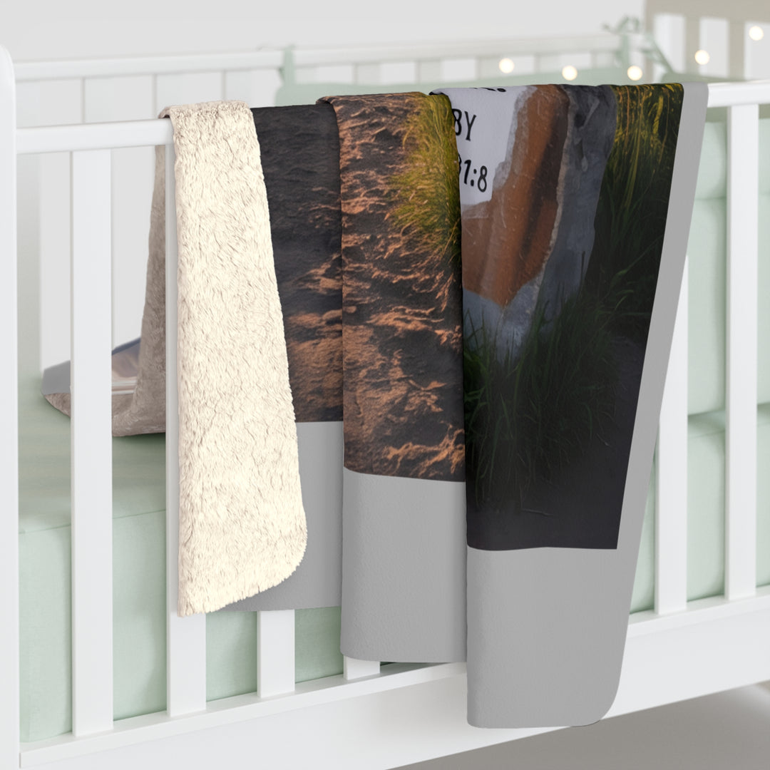 Inspirational Sherpa Fleece Blanket - He Goes Before Me Design