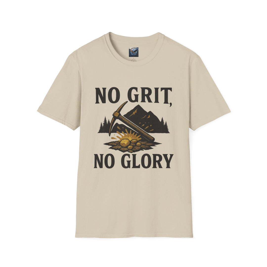 Beige t-shirt with 'No Grit, No Glory'text