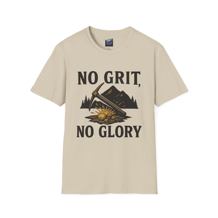 Beige t-shirt with 'No Grit, No Glory'text