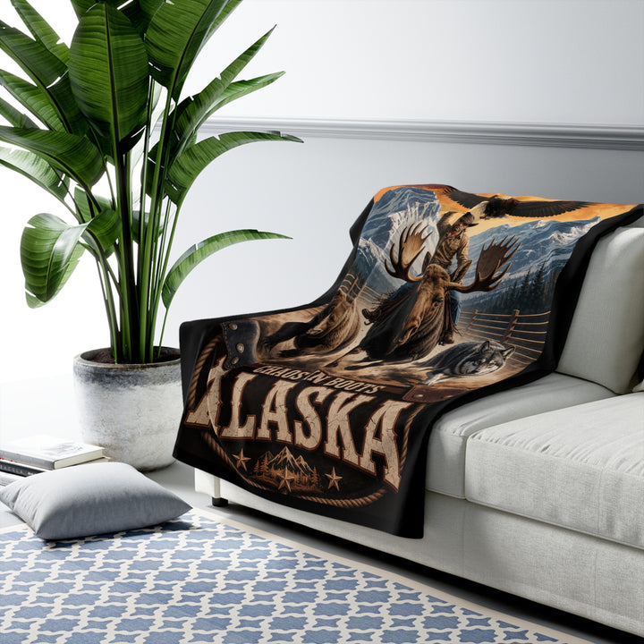 Chaos in Boots Alaska Rodeo Ride Sherpa Fleece Blanket