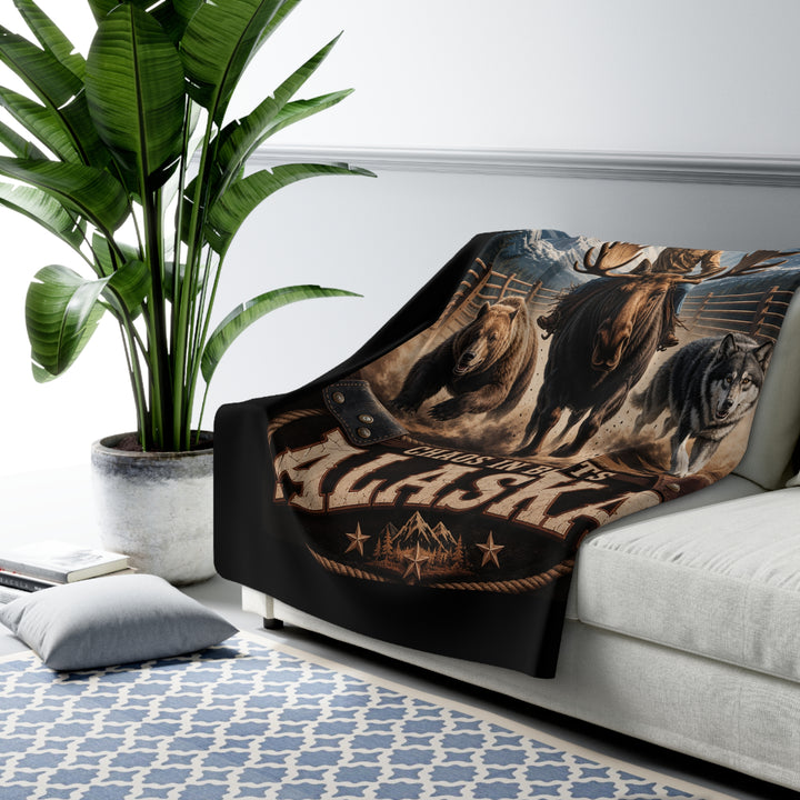 Chaos in Boots Alaska Rodeo Ride Sherpa Fleece Blanket