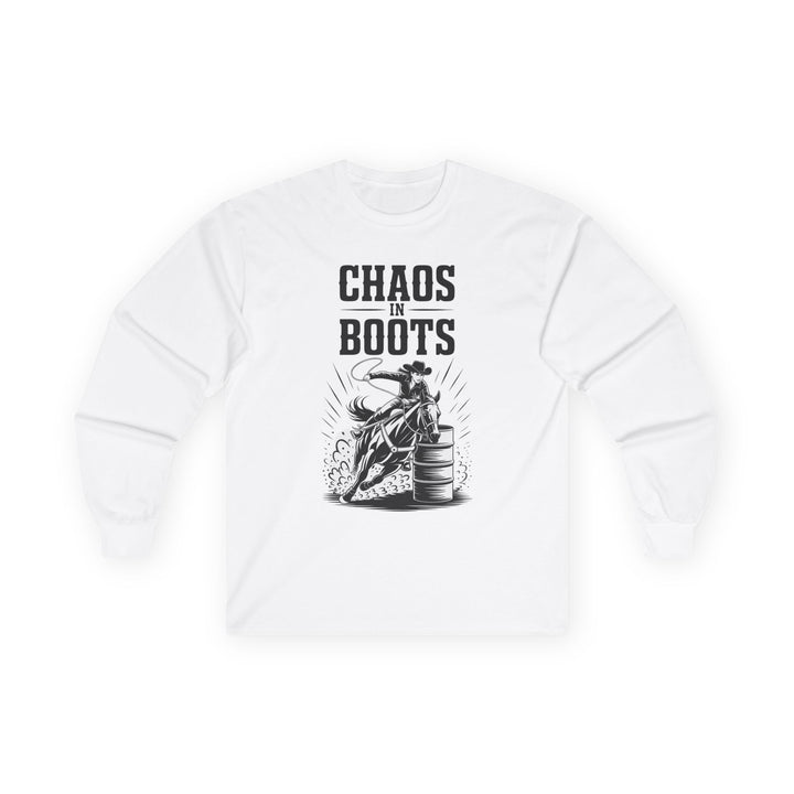 Chaos in Boots Barrel Queen Long Sleeve Tee - Western Rodeo Cowboy Graphic Shirt