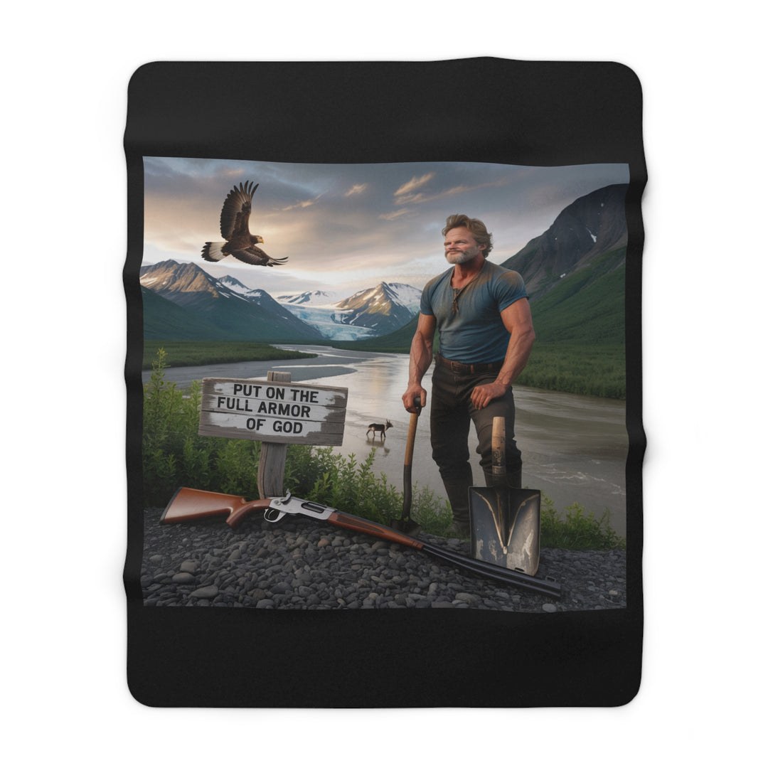 Inspirational Sherpa Fleece Blanket - Put on the Full Armor of God (Standing) Design